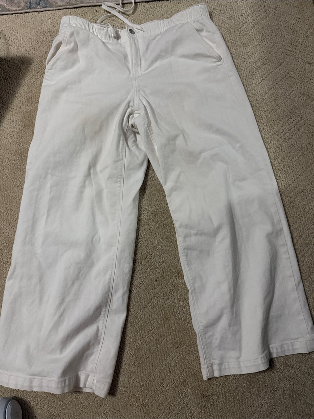American Eagle Outfitters White Wide-Leg Drawstring Pants